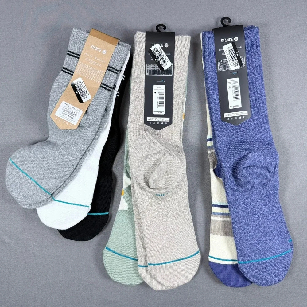 Stance Mens L Multi Cotton Blend Crew Quarter Casual Socks 7 Pair Floral Stripe